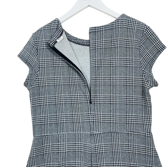Gap Plaid Fit and Flare Peplum Dress in Ponte, Sz 10 Black plaid - Picture 7 of 16